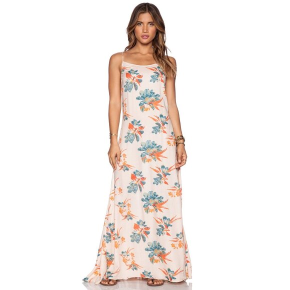 Free People Star Chaser Floral Low Back Flowy Maxi Slip Dress Peach Hibiscus S - Picture 5 of 16